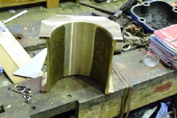 Machining completed, showing 5 ins. of contact area on bottom of the brass.
