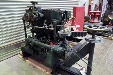 The Donkin two cylinder steam steering engine. The red 'vane', you can see at the back,is a 'replica' rudder, which has been fitted to the e