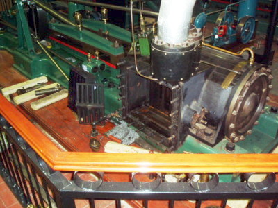 The dismantled LH engine valve chest. To the left of the valve chest, is the slotted expansion valve, which is resting on the main slide val